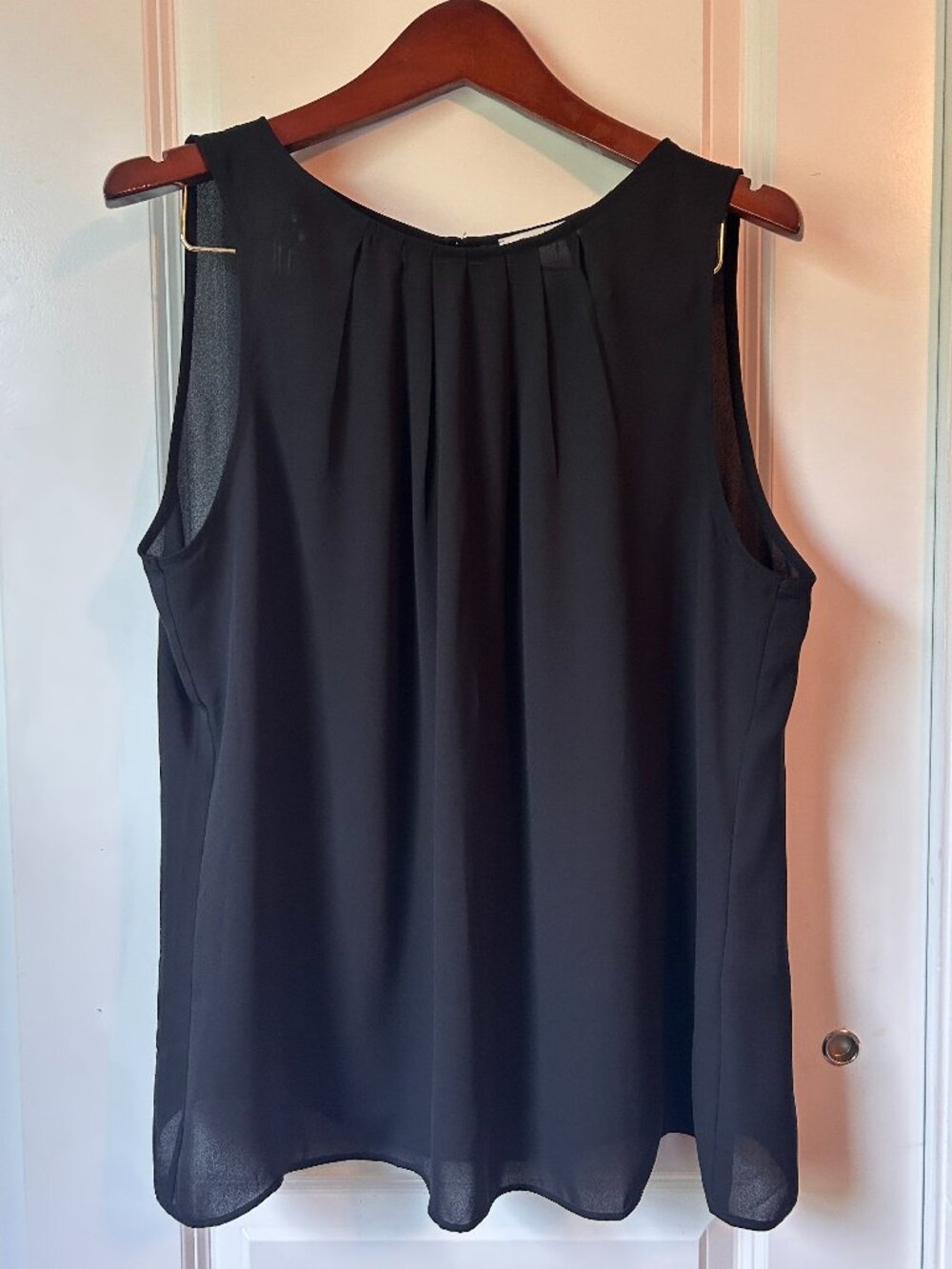 White House Black Market Pleated Chiffon Shell Blouse Black Party Holiday